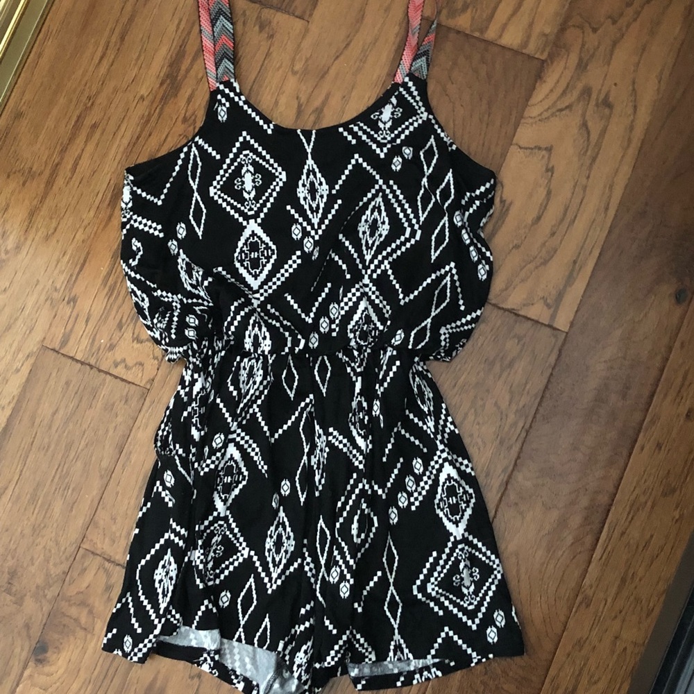 Black and white tribal print romper